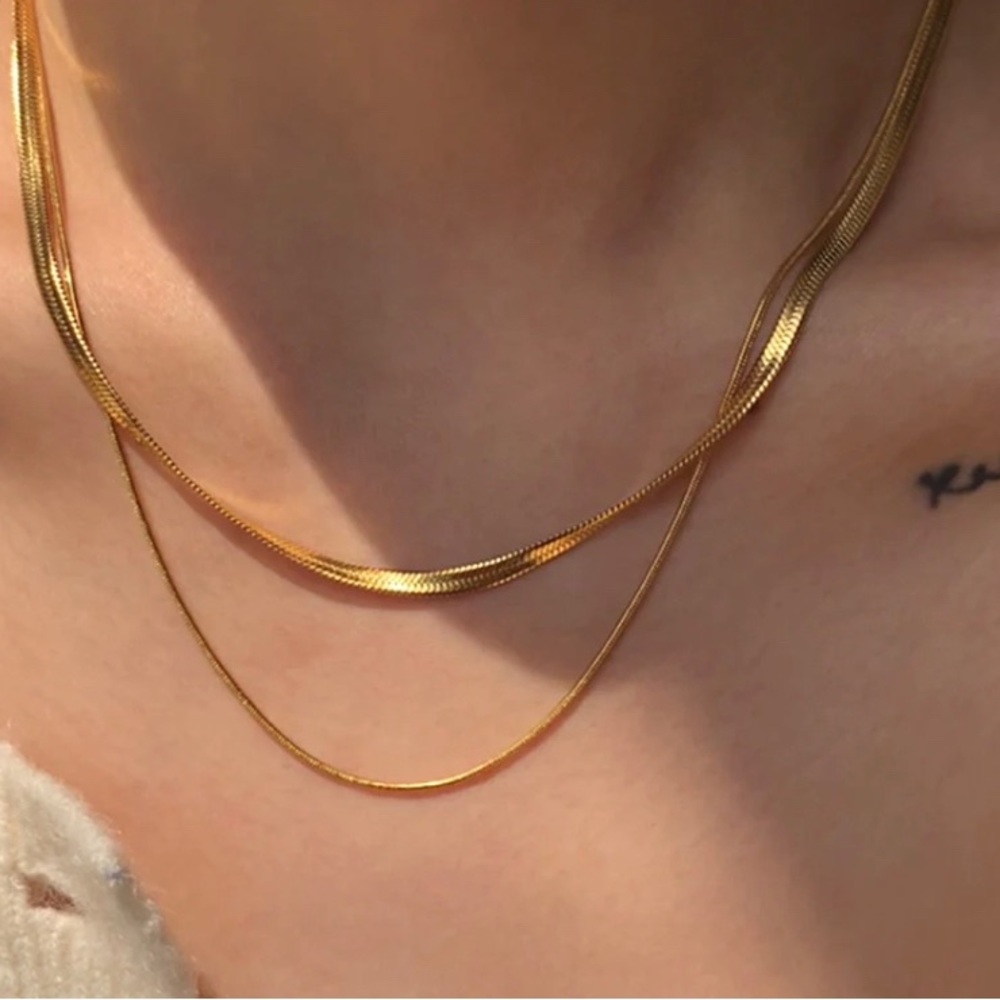Vermeil Layered herringbone necklace gold silver snake bone